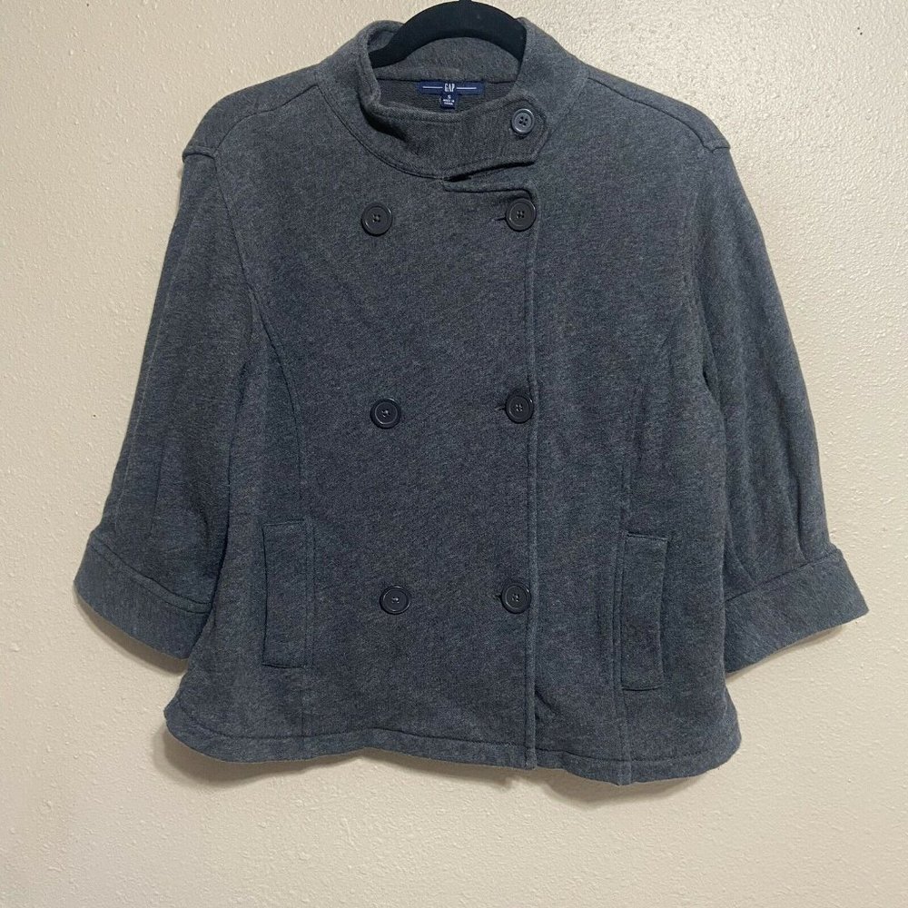 Gap Gray 3/4 Sleeve Double Breasted Knit Sweater